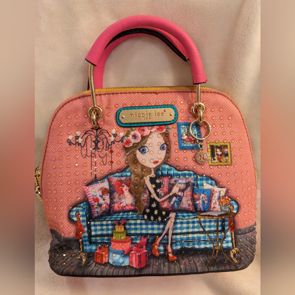 OOAK Pretty in Pink Embellished NICOLE LEE Crossbody Bag NEW - Picture 12 of 16